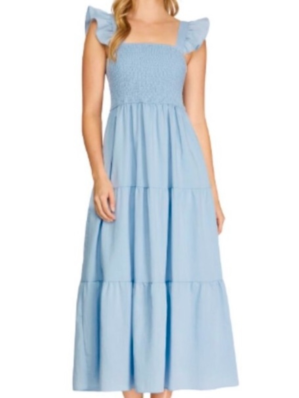 She + Sky Blue Smocked  Maxi Dress